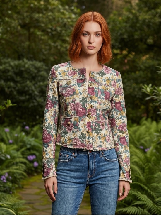 Guess Jackets & Blazers - Guess Floral Tapestry Jacket in Pink, Green, Cream